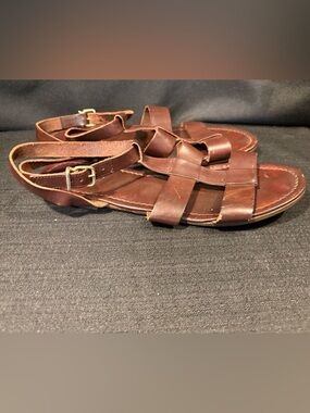 vtg J Crew Gladiator Ankle Sandal Strappy Brown Leather made in Italy  W’s 6